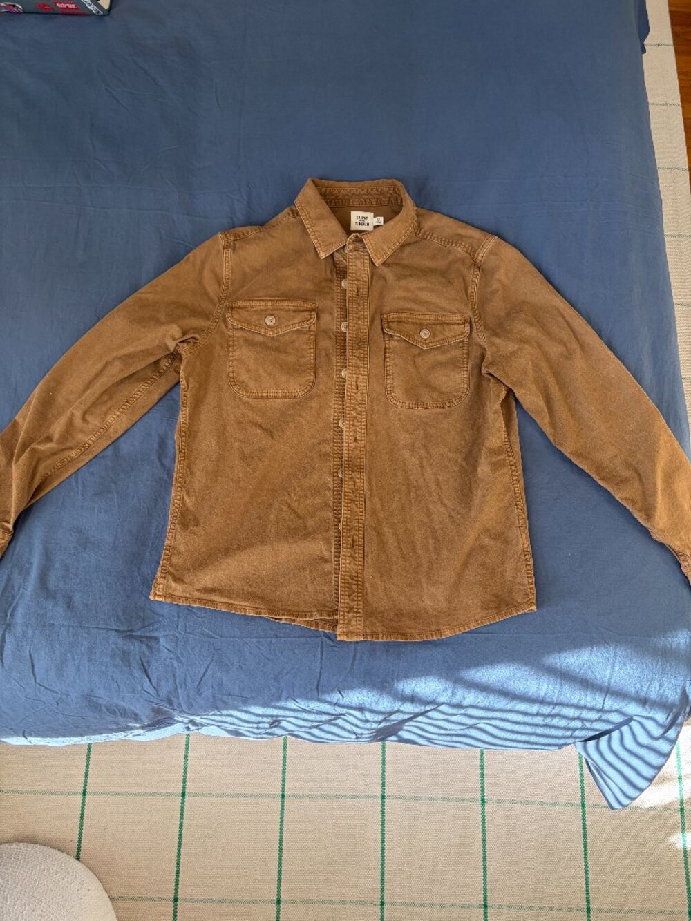 Flint and Tinder Men's Work Shirt Washed Tan Brown Chest Pockets Size M